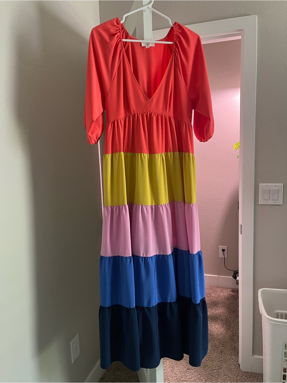 Girls Colorblock Tiered Maxi Dress - Pink/Yellow/Blue